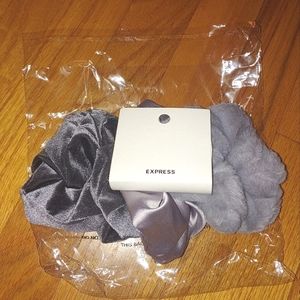 Bundle of 3 Gray Hair Scrunchies Velvet Satin & Fluffy Express Clothing